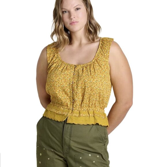 Toad&Co Manzana Ruffle Tank Top XL in Pollen Small Floral Print - Picture 2 of 9